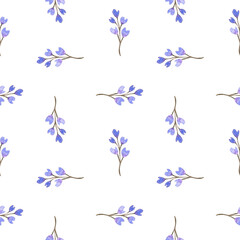 Fototapeta premium Watercolour seamless pattern abstract blue flowers in heart shape for print on fabric or paper
