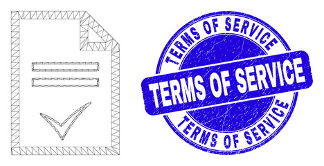 Web carcass agreement page icon and Terms of Service seal stamp. Blue vector rounded grunge seal stamp with Terms of Service message.
