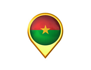 Burkina flag location marker icon. Isolated on white background. 3D illustration, 3D rendering