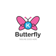 initial letter k butterfly logo and icon vector illustration design template