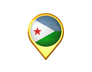 Djibouti flag location marker icon. Isolated on white background. 3D illustration, 3D rendering