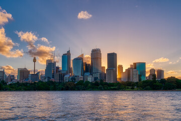 Fototapeta na wymiar Beautiful Sydney downtown skyline during sunset, NSW, Australia