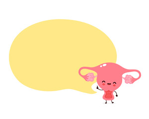 Cute happy funny uterus with speech bubble