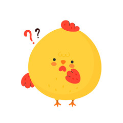 Cute funny chicken cock with question mark