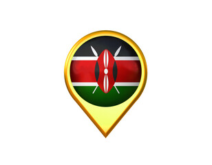 Kenya flag location marker icon. Isolated on white background. 3D illustration, 3D rendering