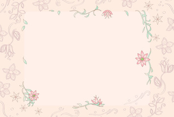 フローラル模様のフレーム 背景素材  ピンク  ポストカードサイズ