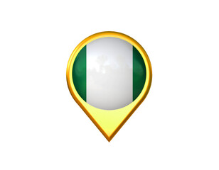 Nigeria flag location marker icon. Isolated on white background. 3D illustration, 3D rendering