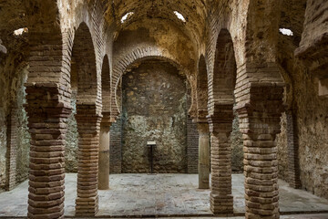 Columns in the ancient Arab baths in Ronda, Andalusia, Spain