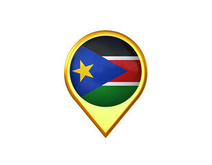 South sudan flag location marker icon. Isolated on white background. 3D illustration, 3D rendering