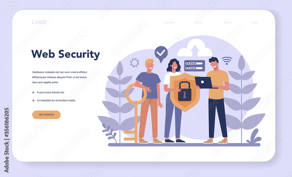 Poster cyber or web security web banner or landing page. idea of digital