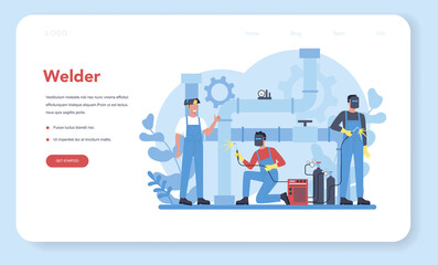 Welder and welding service concept web banner or landing page