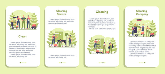 Cleaning service or company mobile application banner set. Collection