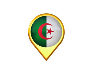 Algeria flag location marker icon. Isolated on white background. 3D illustration, 3D rendering