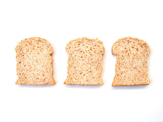 Whole wheat sliced ​​grain bread with rolled oat cereal isolated on white background.