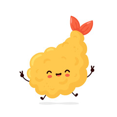 Cute happy funny tempura shrimp. Vector cartoon