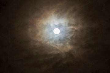 noise and gain dramatic Dark Night Full Moon on cloudy day. fancy dream feel