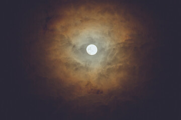 noise and gain dramatic Dark Night Full Moon on cloudy day. fancy dream feel