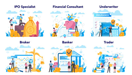 Obraz premium Stock market profession set. Idea of finance investment and financial