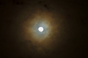 noise and gain dramatic Dark Night Full Moon on cloudy day. fancy dream feel