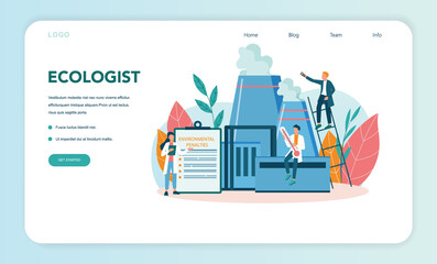 Ecologist web banner or landing page. Scientist taking care of ecology