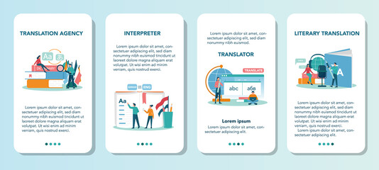 Translator and translation service mobile application banner set.