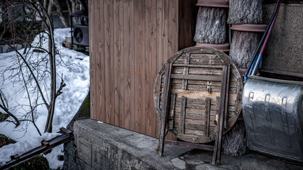 Outdoor Wooden Table On Wall