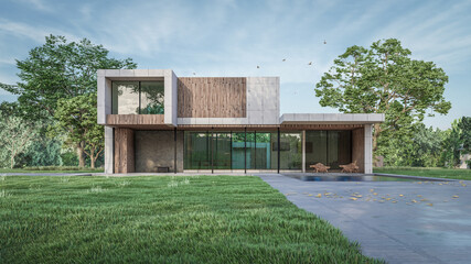 3d architectural visualization of the residential house - obrazy, fototapety, plakaty
