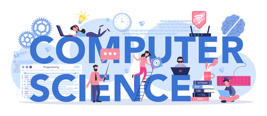 Computer science typographic header concept. Student write software