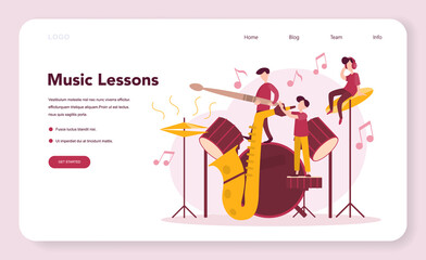 Musician and music course web banner or landing page. Young