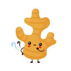 Cute happy funny ginger root with question 