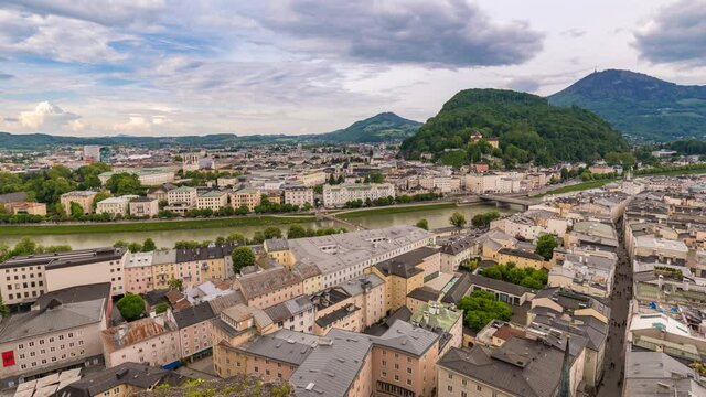 Salzburg Austria time lapse 4K, city skyline timelapse of Salzburg city center