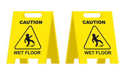 Wet floor warning plate vector icon isolated on white background.