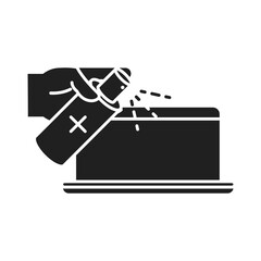 disinfection, laptop spray in hand cleaning, coronavirus prevention sanitizer products silhouette style icon