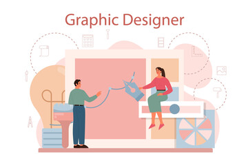 Graphic designer or digital illustrator concept. Picture on the device