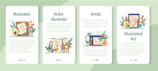 Graphic illustration designer, illustrator mobile application banner set.