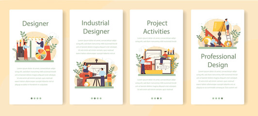 Industrial designer mobile application banner set. Artist creating