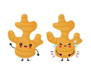 Cute happy and sad funny ginger root