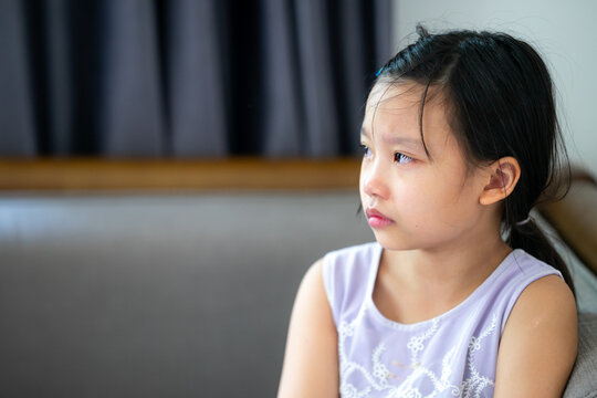 Little Child Girl With Tears.Young Girl Crying And Sad.The Feeling Was Overlooked By Other People.