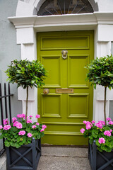 Fototapeta na wymiar Colorful georgian doors in Dublin, Ireland. Historic doors in different colors painted as protest against English King George legal reign over the city of Dublin in Ireland