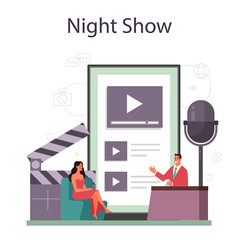 TV presenter online service or platform. Television host in studio.