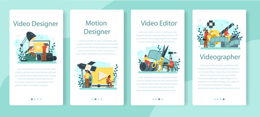 Fototapeta na wymiar Motion or video designer mobile application banner set. Artist create