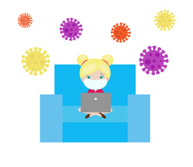 new normal lifestyle for Back to school concept Coronavirus or covid-19 quarantine, online learning for kids study with computer, Back to school for new normal lifestyle isolated on background vector