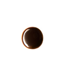 Dot made of chocolate syrup isolated on white background. Point written by liquid chocolate, top view
