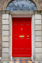 Colorful georgian doors in Dublin, Ireland. Historic doors in different colors painted as protest against English King George legal reign over the city of Dublin in Ireland