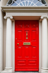 Colorful georgian doors in Dublin, Ireland. Historic doors in different colors painted as protest against English King George legal reign over the city of Dublin in Ireland