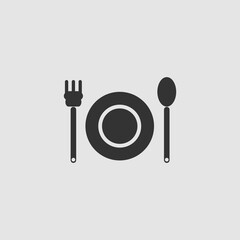 Plate with fork and spoon icon flat.