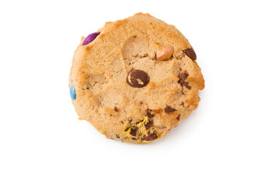 Chocolate chip cookies isolated on white background. Sweet biscuits. top view