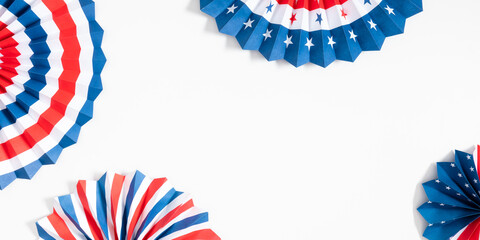 4th of July American Independence Day. Happy Independence Day. Red, blue and white star confetti,...