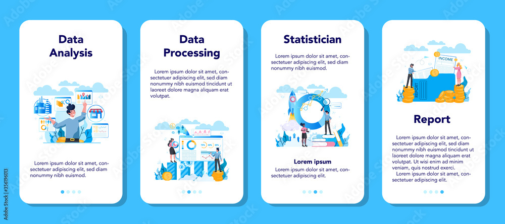 Aufkleber statistician and statistic mobile application banner set. specialist