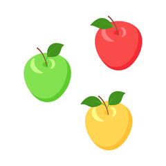 Apple with leaf isometric vector illustration set.